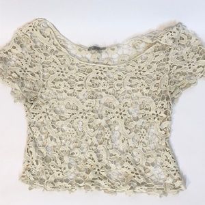 ISSI Floral Crochet Crop Top Swim Cover Up Boho Cream One Size